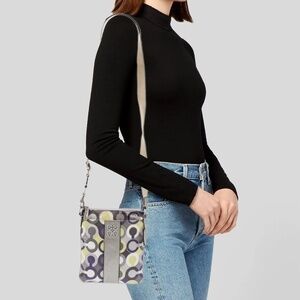 Coach Silver Gray Purple Green Monogram Logo Printed Shoulder Crossbody Bag